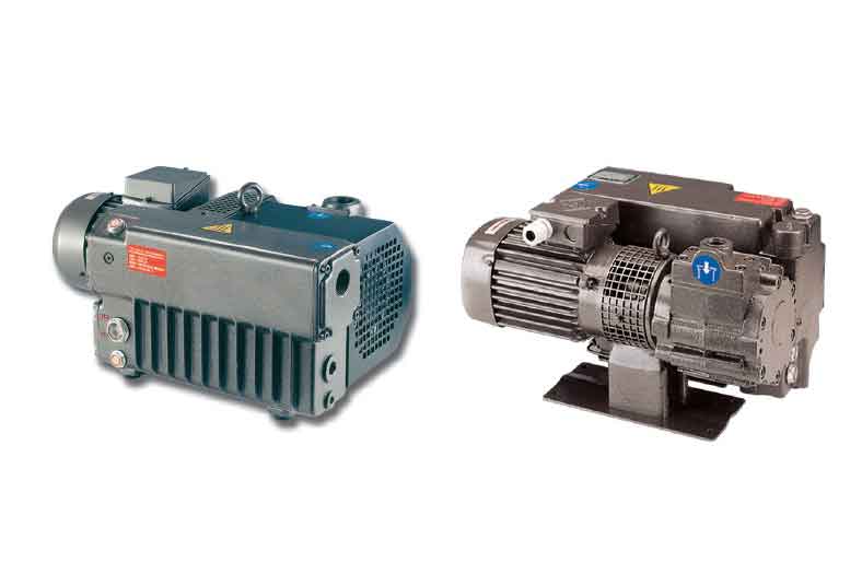 Oil-lubricated rotary vane vacuum pumps with oil re-circulation system