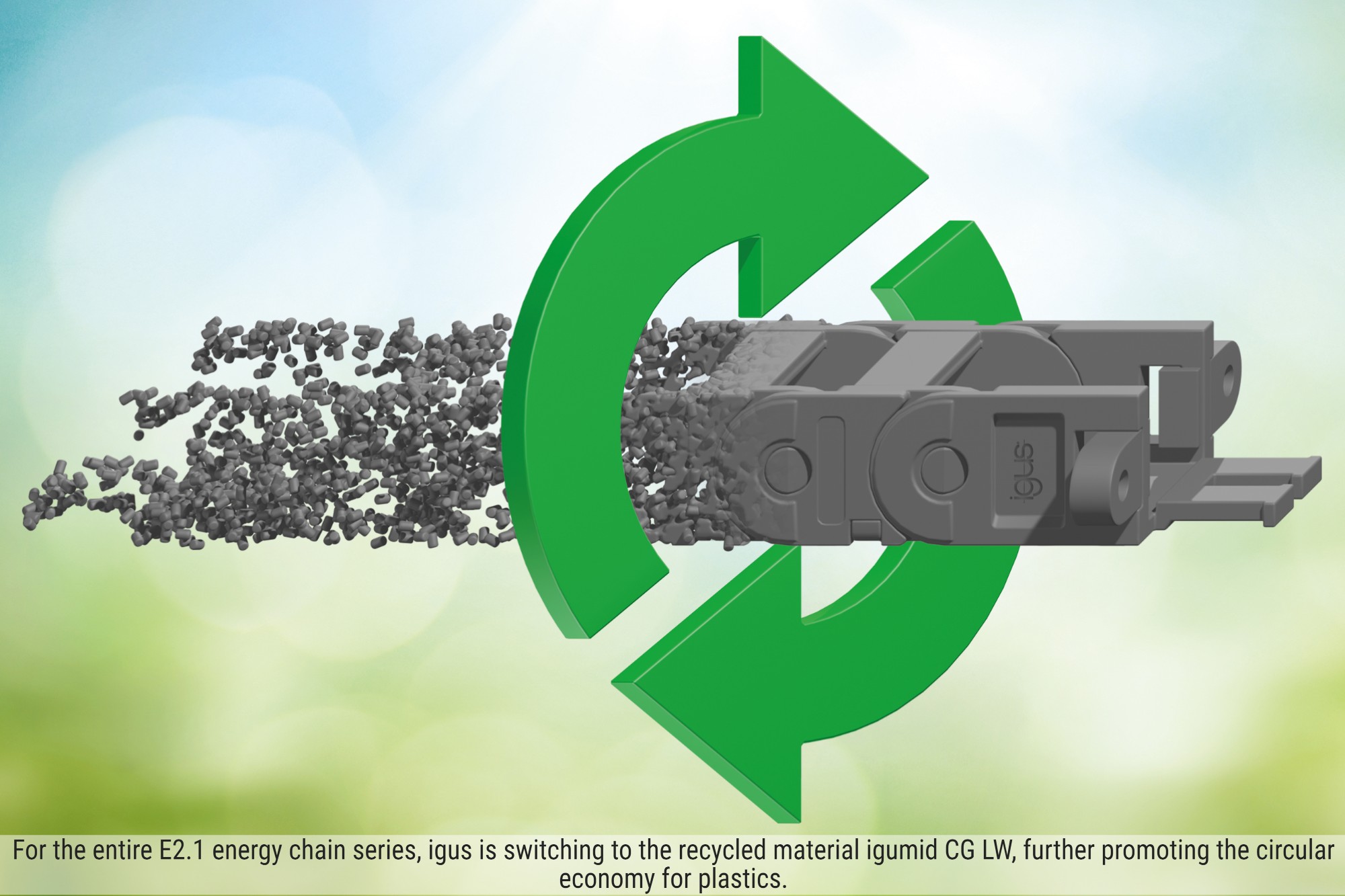 igus cuts CO2 by 80% with recycled E2.1 energy chains